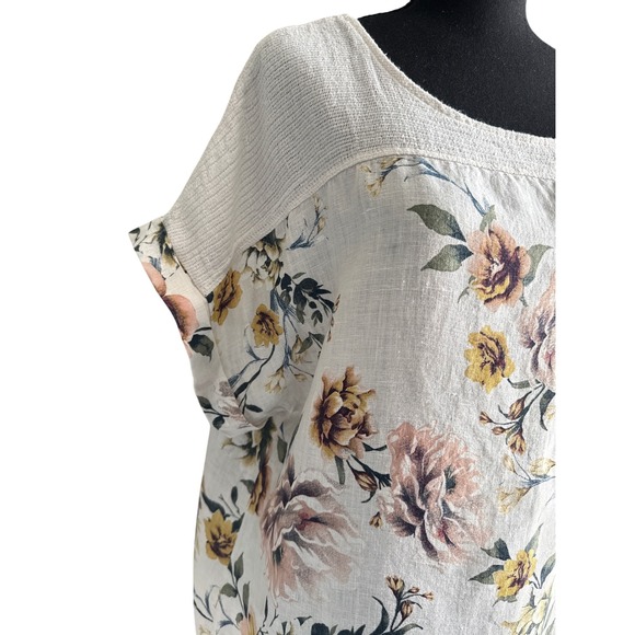 LUNGOL'ARNO Women 1X Floral Linen Top Boho Tropical Beachy Coastal Summer Office - Picture 5 of 8